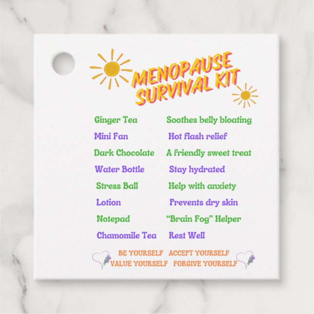 Menopause Überlebenskit-Tag Geschenkanhänger (Vorderseite)