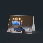 Menorah Blue Truck Chanukah Card Feiertagskarte<br><div class="desc">Senden Sie Chanukah Grüße mit einer Menorah auf einem blauen LKW mit dreidels.</div>