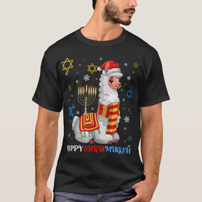 Menorah Chrismukkah Llama Alpaca Hanukkah Xmas T-Shirt (Vorderseite)
