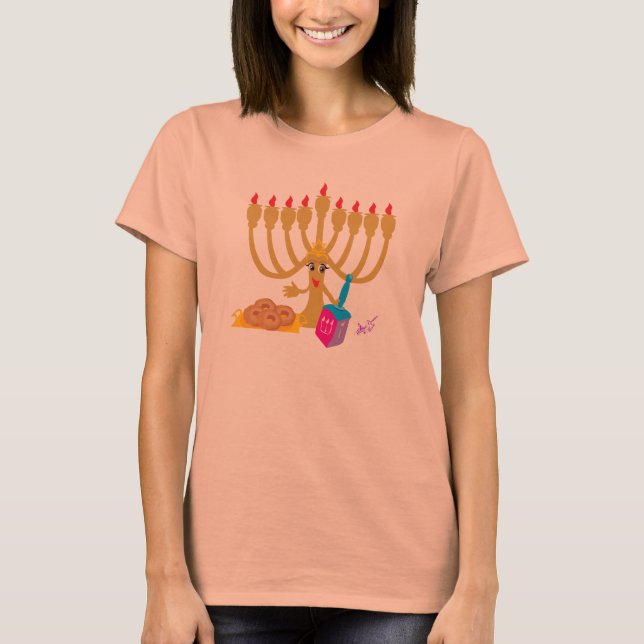 Menorah & Dreidel Navy Long Sleeves T - Shirt (Vorderseite)