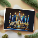Menorah Festival of Lights Blauer Abstrakt Zeichne Folien Feiertagskarte<br><div class="desc">Zeichn von Menorah Festival of Lights Gold Blue</div>
