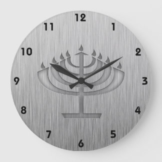 Menorah; gebürsteter Metalllook Große Wanduhr