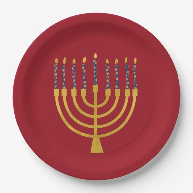 Menorah Hanukkah Blaue Kerzen Elegant Pappteller (Vorderseite)