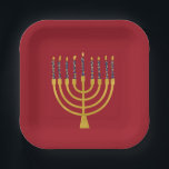 Menorah Hanukkah Blaue Kerzen Elegant Pappteller<br><div class="desc">Imitate Goldfolie menorah Kerzen für Ihre Hanukka Feier. Whimsical menorah Illustration mit weißen Sternen bedeckte Himmelskerzen auf einem Imitat Gold menorah Kerzenständer. Menorah elegante Sterne Hanukkah illustrierte Design Geschenke und Papierprodukte.</div>