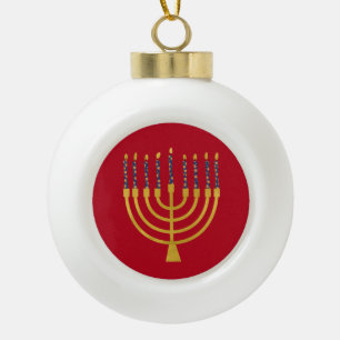Menorah Hanukkah Blaue Kerzen Zeichnend Keramik Kugel-Ornament