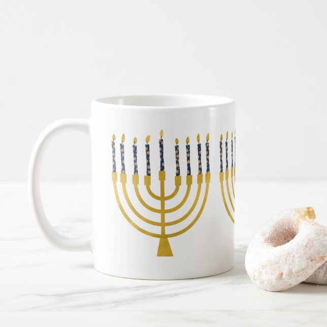 Menorah Hanukkah Blue Candles Kaffeetasse (Mit Donut)