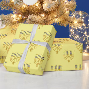 Menorah Hanukkah Blue Candles Zeichnend Urlaub Geschenkpapier