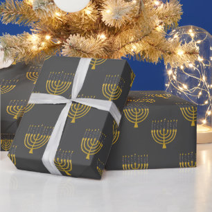 Menorah Hanukkah Blue Candles Zeichnend Urlaub Geschenkpapier
