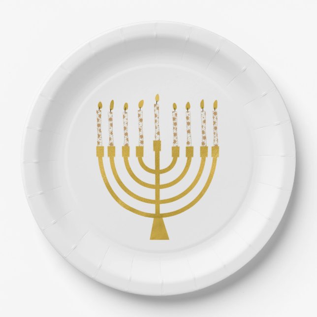 Menorah Hanukkah Celestial Candles Zeichnend Hochz Pappteller (Vorderseite)