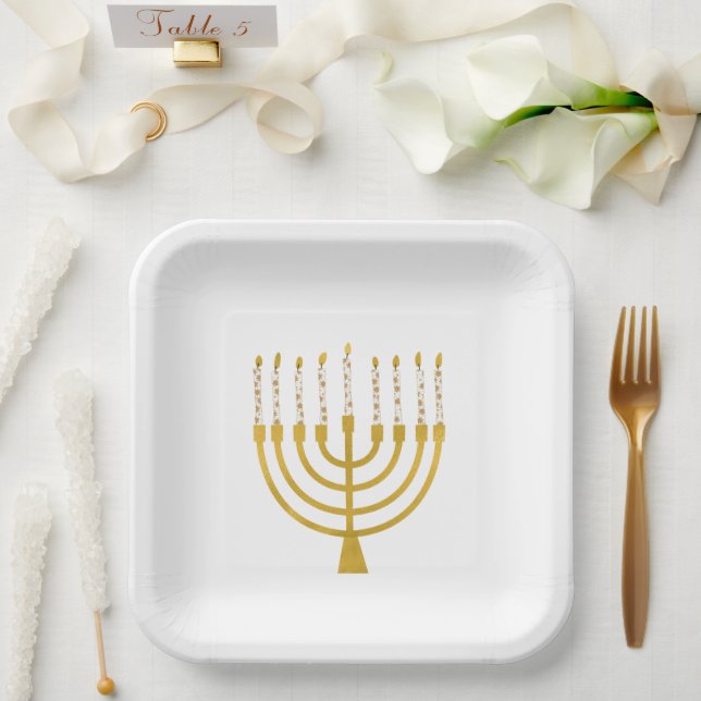 Menorah Hanukkah Celestial Candles Zeichnend Hochz Pappteller (Hochzeit)