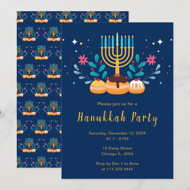 Menorah Hanukkah Party Einladung (Vorne/Hinten)