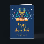 Menorah Hanukkah Party  Feiertagskarte<br><div class="desc">Hanukkah party card with a menorah and sufganiyots. The words can be changed to suit your own details or requirements</div>