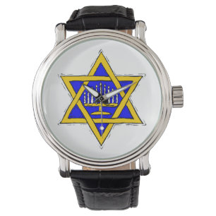 Menorah innerhalb des Davidssterns Armbanduhr