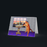 menorah-Katze Feiertagskarte<br><div class="desc">Dieses Kätzchen hat seine allerbeste Kippa angezogen,  um die Kerzen anzünden.  Es ist Sonne und Zeit,  sich an das große Chanukah-Wunder zu erinnern.  Später,  nach den Schlägen,  wird er auf dem Boden spielen dreidel.  Was für eine wunderbare Zeit im Jahr!</div>