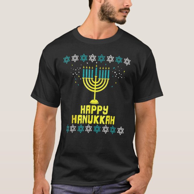 Menorah Lights Happy Hanukkah jüdisch Niedliche Ch T-Shirt (Vorderseite)