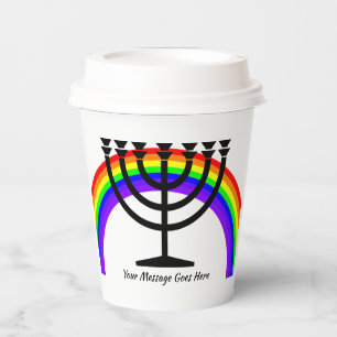Menorah mit Rainbow und Text Paper Cups HAMbyWG Pappbecher