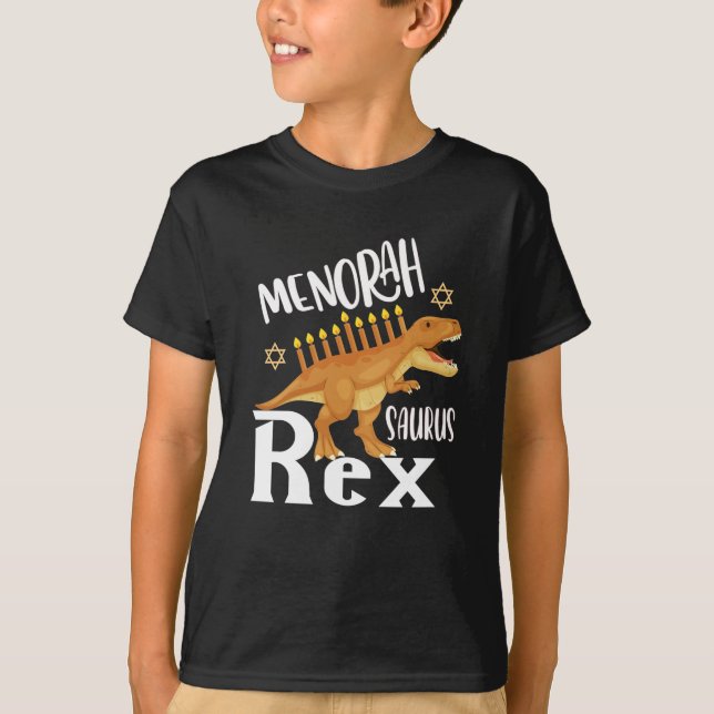 Menorah Saurus T-Rex Happy Hanukka Dinosaur T-Shirt (Vorderseite)