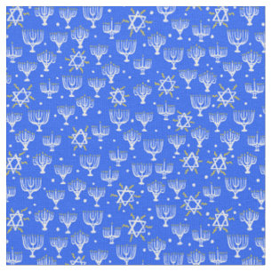 Menorah Star von David Hanukkah Muster Blau Weiß Stoff