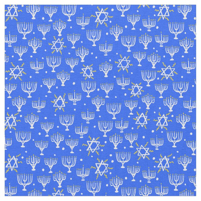 Menorah Star von David Hanukkah Pattern Blue White Stoff (Nahaufnahme)