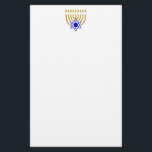 Menorah und der Davidsstern Briefpapier<br><div class="desc">Goldmenorah mit blauem Davidsstern An der Mittelunterseite</div>