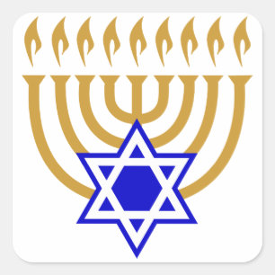 Menorah und der Star von David Quadratischer Aufkleber