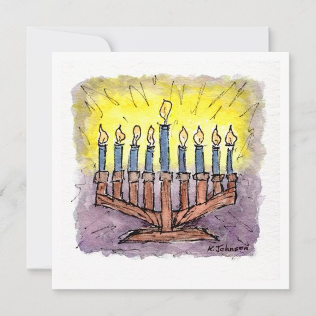 Menorah Watercolor Hanukkah Card Karte (Vorderseite)