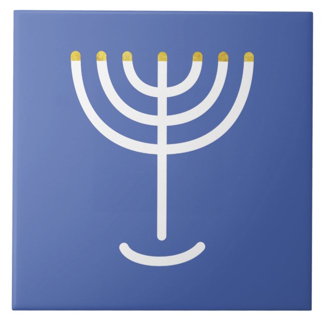 Menorah White Gold Blue Fliese (Vorderseite)