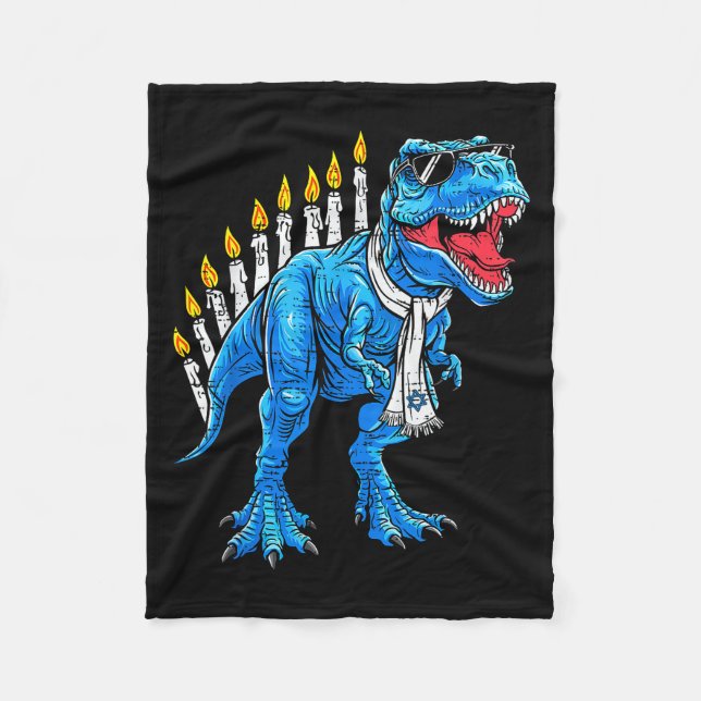 Menorasaurus Hanukkah T Rex Dinosaur Dino Chanukah Fleecedecke (Vorderseite)