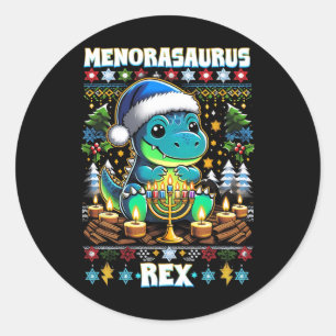 Menorasaurus Rex Dino Trex hässlicher Weihnachtspu Runder Aufkleber