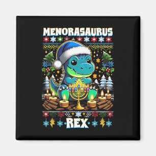 Menorasaurus Rex Dino Trex Ugly Christmas Sweater Magnet
