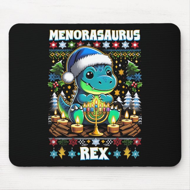 Menorasaurus Rex Dino Trex Ugly Christmas Sweater Mousepad (Vorne)