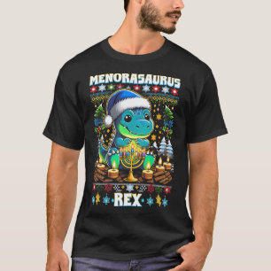 Menorasaurus Rex Dino Trex Ugly Christmas Sweater T-Shirt