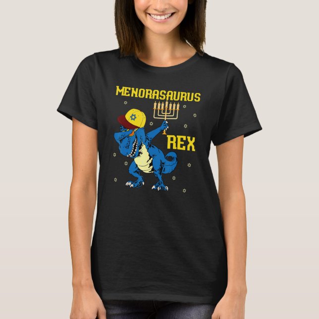 Menorasaurus Rex  Dinosaur Rex Hanukkah Menora Pun T-Shirt (Vorderseite)