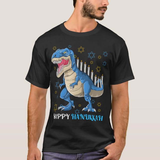 Menorasaurus Rex T Rex Dinosaur Hanukkah T-Shirt (Vorderseite)