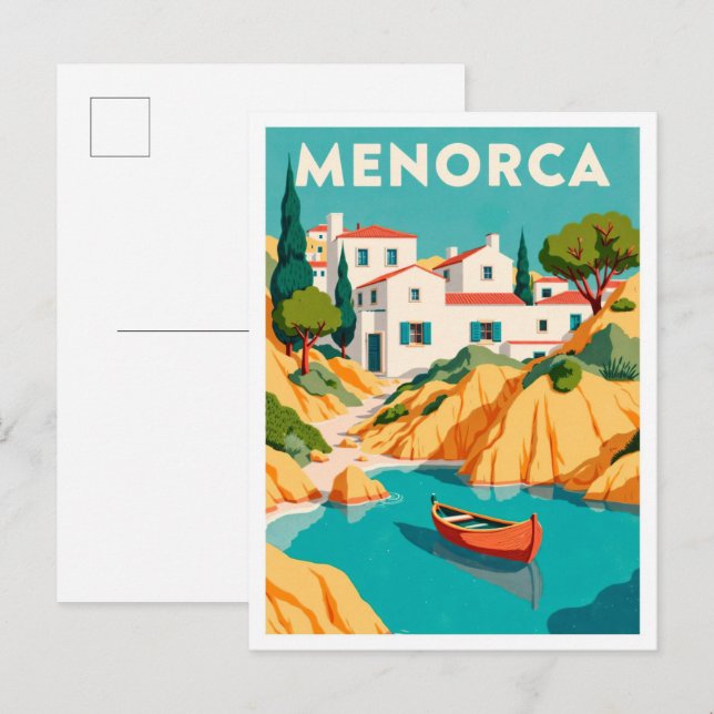 Menorca Spanien Kunst Vintage Illustration Postkarte (Vorne/Hinten)