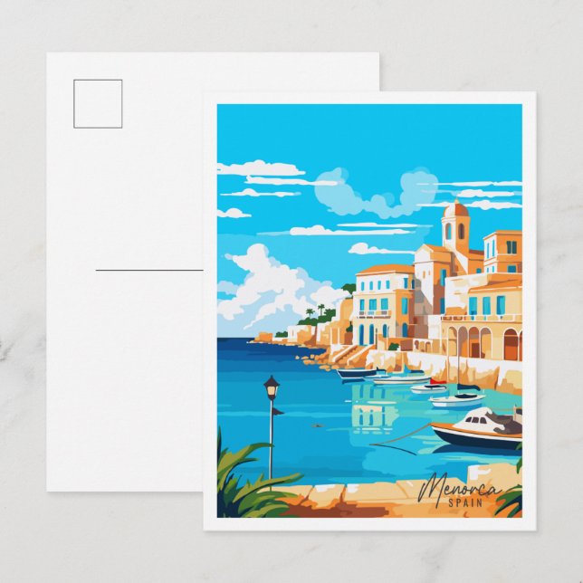 Menorca Spanien Vintage Illustration Postkarte (Vorne/Hinten)