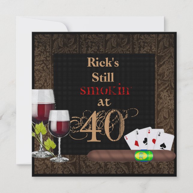 MENS 40e anniversaire Invitation VINS, Cartes, Cig (Devant)