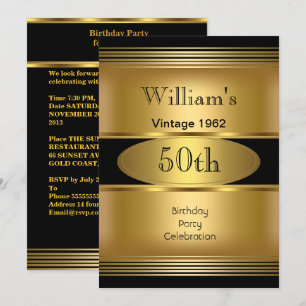 Mens 50. Geburtstagsparty Gold Black Vintag Einladung