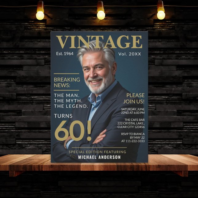 Mens 60. Geburtstag - Vintages Gold und Marine Einladung (Von Creator hochgeladen)