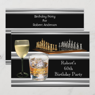 Mens 60. Geburtstagsparty Schach Set Drinks Silber Einladung