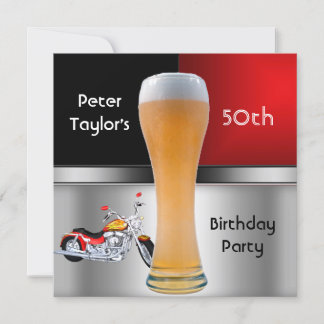 Mens 70. Geburtstagsparty Red Beer Motorrad Einladung
