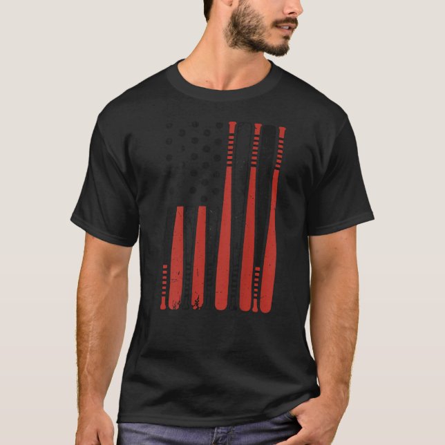 Mens American Flag Baseball Bat Youth Boy Patrioti T-Shirt (Vorderseite)