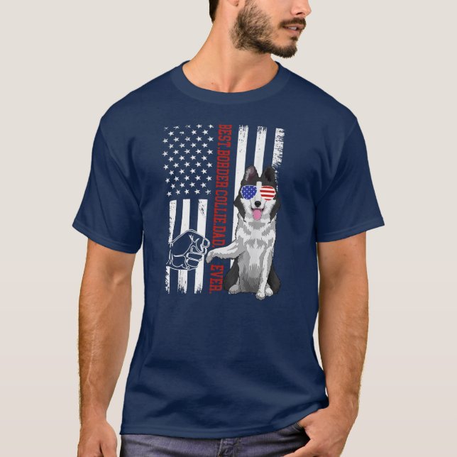 Mens American Flag Best Border Collie Dad Ever T-Shirt (Vorderseite)