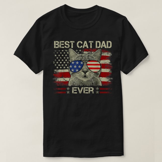 Mens American Flag Best Cat Vater Ever Funny Cat V T-Shirt (Design vorne)