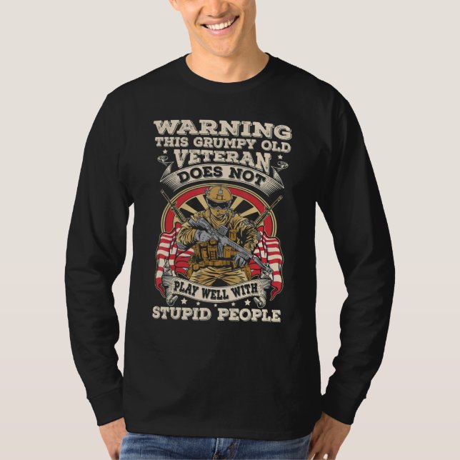 Mens American Flag Veterans Day Patriotic Grumpy V T-Shirt (Vorderseite)