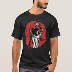 Mens Ancient japan Krieger auf der Rückseite Retro T-Shirt