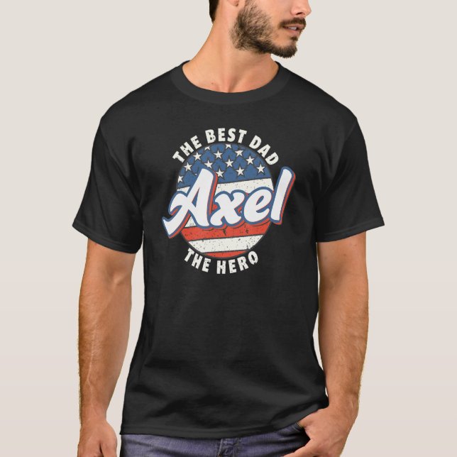 Mens Axel Best Vater Hero US Flag Personalisiert F T-Shirt (Vorderseite)