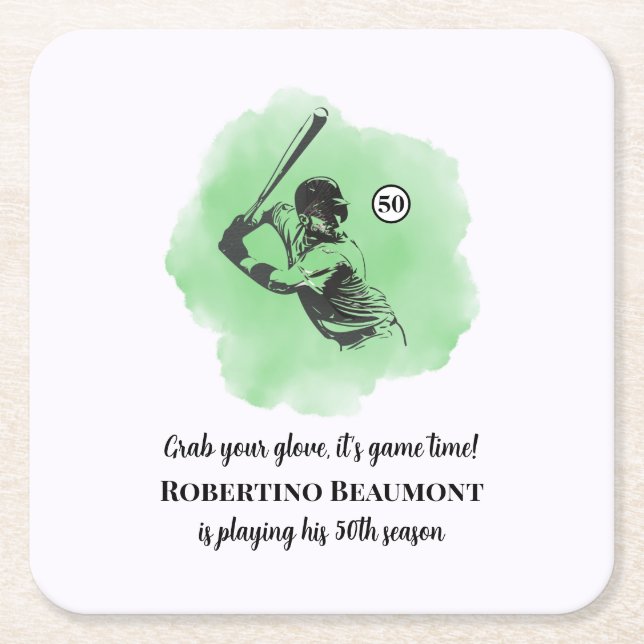 Men's Baseball Hitting 50th Birthday Rechteckiger Pappuntersetzer (Vorderseite)