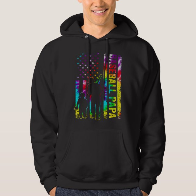 Mens Baseball Papa American Flag Tie dye Hoodie (Vorderseite)