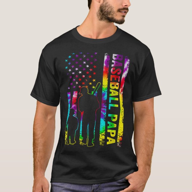 Mens Baseball Papa American Flag Tie dye T-Shirt (Vorderseite)
